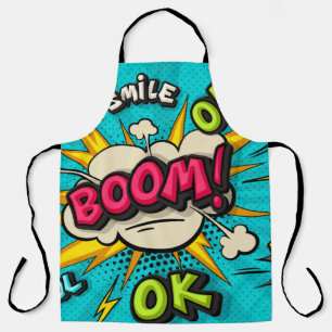 Boom pop art cloud bubble. Smile, wow, pow, cool,  Apron