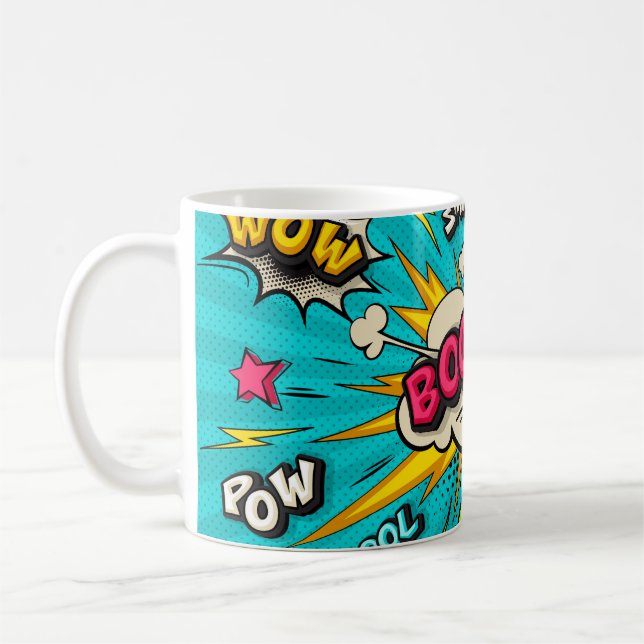 Boom pop art cloud bubble. Smile, wow, pow, cool,  Coffee Mug (Left)