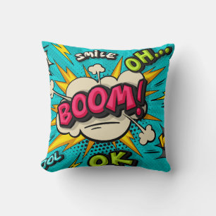 Boom pop art cloud bubble. Smile, wow, pow, cool, Cushion