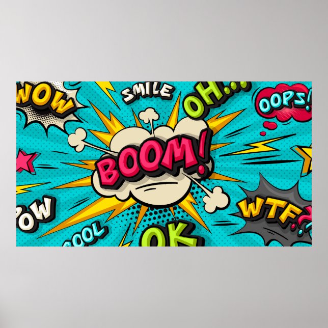 Boom pop art cloud bubble. Smile, wow, pow, cool,  Poster (Front)