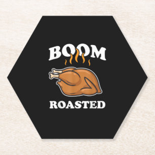 Boom Roasted Happy Thanksgiving Funny Turkey Gift Paper Coaster