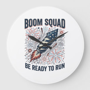 Boom Squad Patriotic Fireworks Vintage Shirt Desig Large Clock