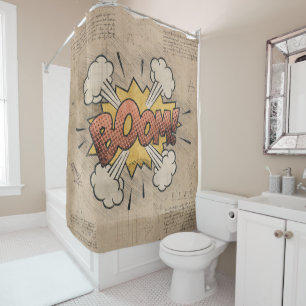 BOOM! Vintage Comic Book Steampunk Pop Art Shower Curtain