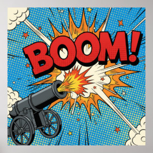 BOOM! Vintage Comic Cannon Pop Art Explosion Poster