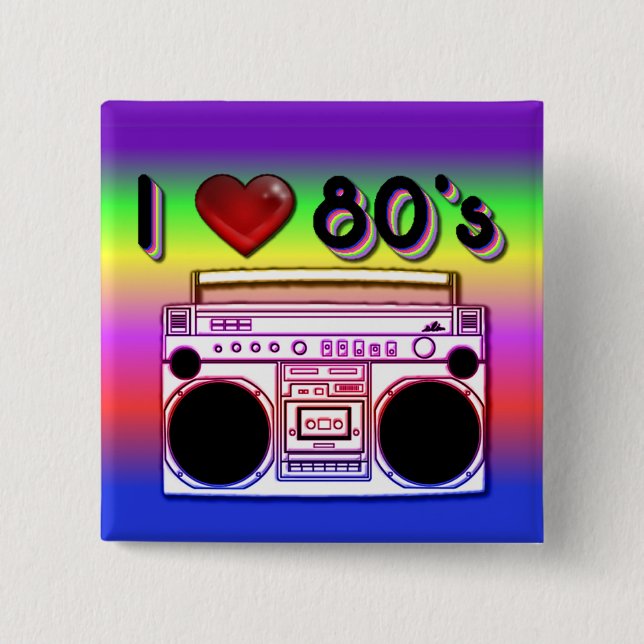 Boombox 80's Square Retro 80's Button (Front)