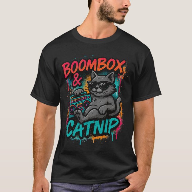 Boombox & Catnip – Graffiti Streetwear Cat T-Shirt (Front)