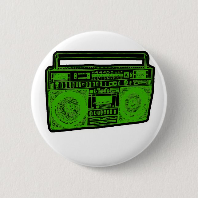boombox ghetto blaster radio 6 cm round badge (Front)
