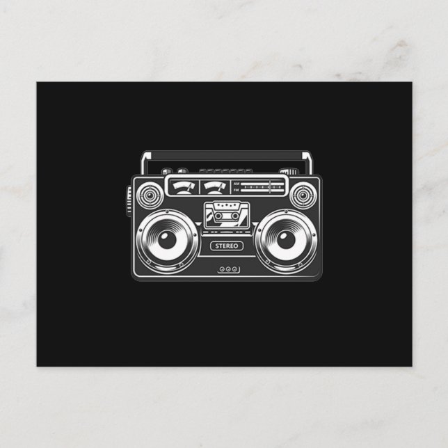 Boombox vintage 80s retro music hip hop rap black postcard (Front)