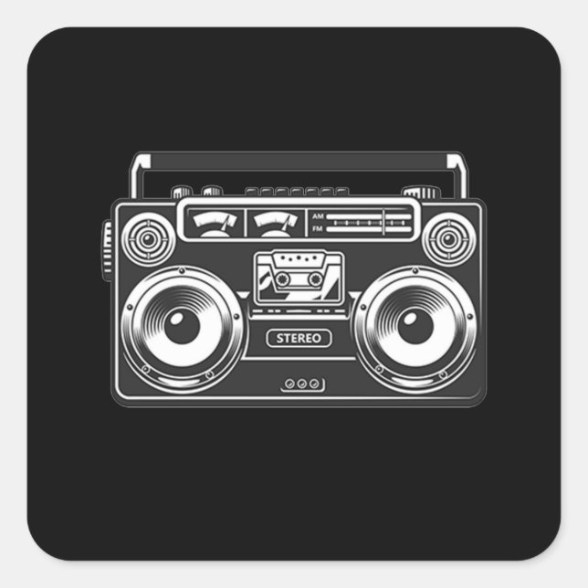Boombox vintage 80s retro music hip hop rap black square sticker (Front)