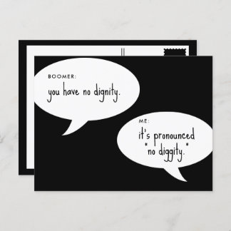 boomer no diggity joke postcard