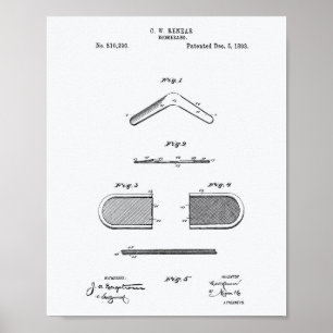 Boomerang 1893 Patent Art White Paper Poster