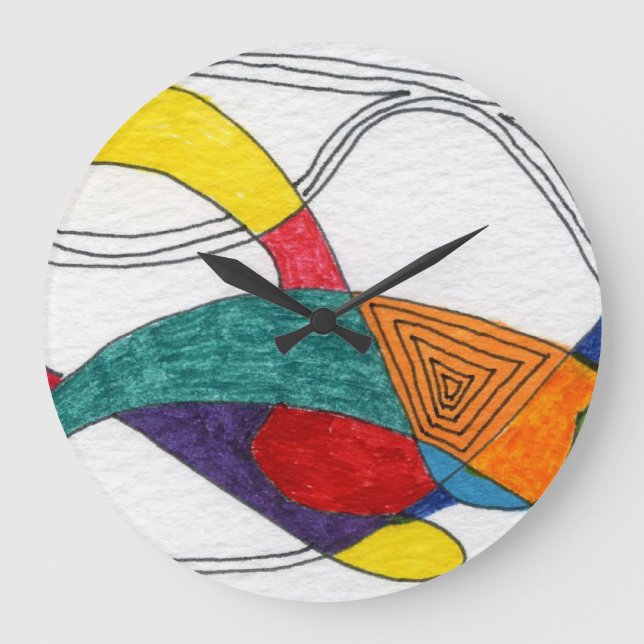 Boomerang shaped forms in multi-colours and line large clock (Front)
