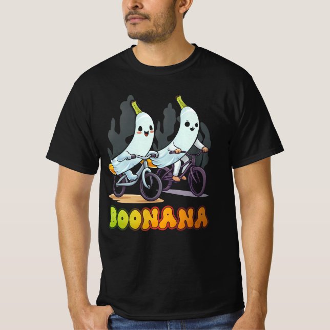 Boonana Cute Ghost Banana Cycling Fruit Halloween  T-Shirt (Front)