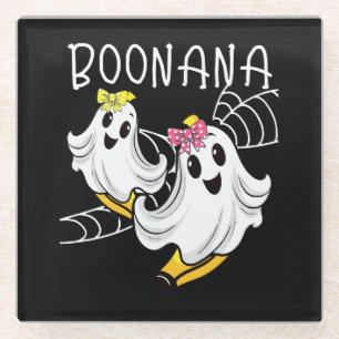 Boonana Cute Ghost Banana Halloween Glass Coaster