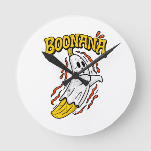 Boonana Cute Ghost Banana Halloween Round Clock