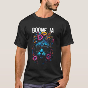 Boone IA Cat Wearing Sunglasses and Flowers Design T-Shirt