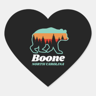 Boone North Carolina Mountains Bear Retro Heart Sticker
