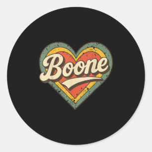 Boone Retro Vintage Heart Love Typography Design Classic Round Sticker