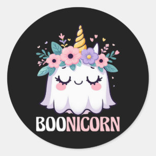 Boonicorn Unicorn Ghost Halloween Men Women Kids Classic Round Sticker