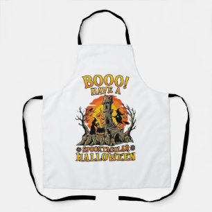 Booo Spooktacular Halloween Witch Cauldron Castle  Apron