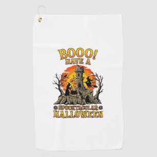 Booo Spooktacular Halloween Witch Cauldron Castle  Golf Towel