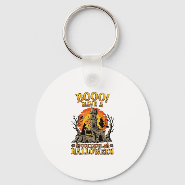 Booo Spooktacular Halloween Witch Cauldron Castle  Key Ring (Front)