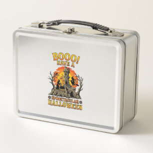 Booo Spooktacular Halloween Witch Cauldron Castle Metal Lunch Box