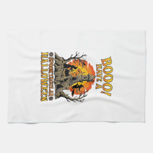 Booo Spooktacular Halloween Witch Cauldron Castle Tea Towel