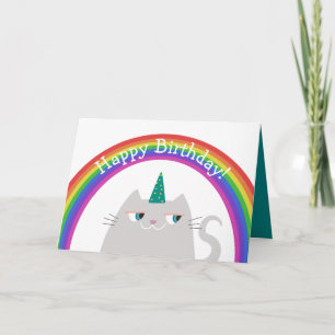 Booo The Cat , Funny Cute Unicorn Kids Birthday Card