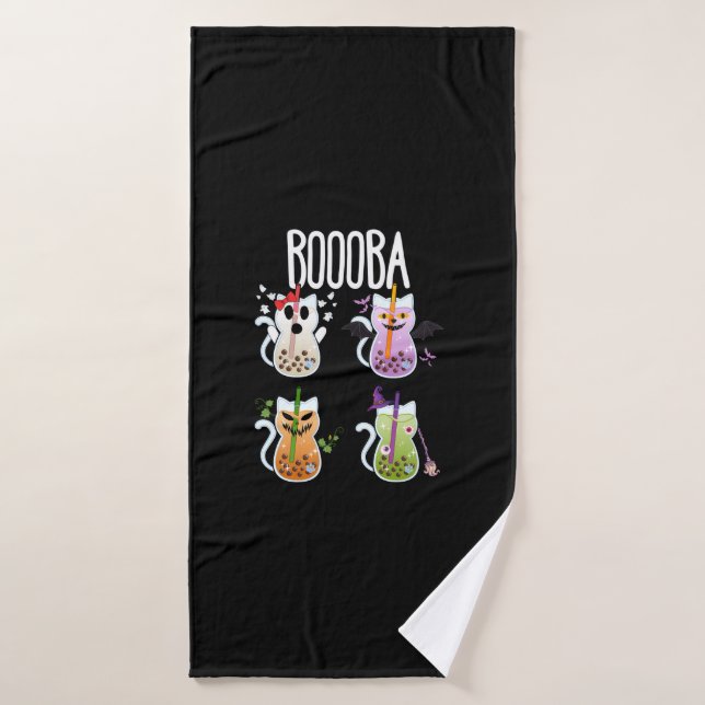 Boooba Kawaii Boba Tea Drink Cat Lover Halloween G Bath Towel (Bath Towel)