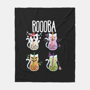 Boooba Kawaii Boba Tea Drink Cat Lover Halloween G Fleece Blanket