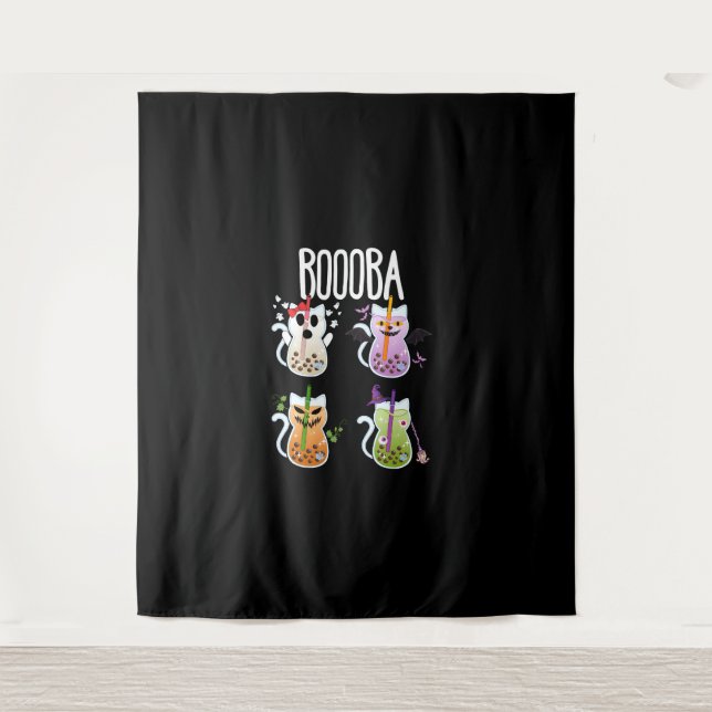 Boooba Kawaii Boba Tea Drink Cat Lover Halloween G Tapestry (Front)