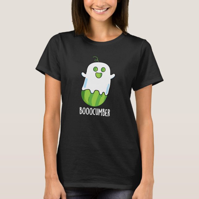 Booocumber Funny Ghost Cucumber Pun Dark BG T-Shirt (Front)