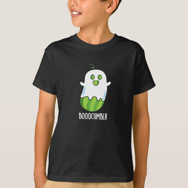 Booocumber Funny Ghost Cucumber Pun Dark BG T-Shirt (Front)