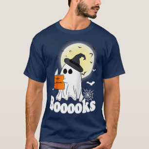 Boooks Boo Ghost Reading Moon Pumpkin Halloween Bo T-Shirt