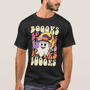 Boooks Ghost Groovy Book Reading Halloween Teacher T-Shirt