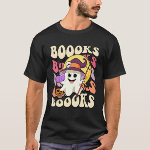 Boooks Ghost Groovy Book Reading Halloween Teacher T-Shirt