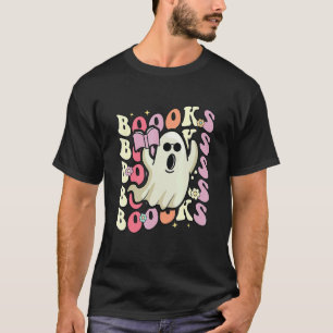 Boooks Ghost Groovy Book Reading Halloween Teacher T-Shirt