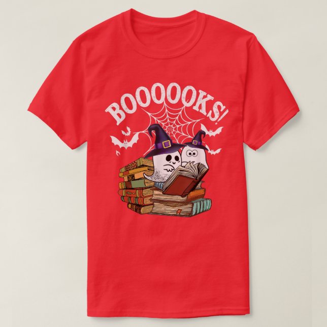 Boooks Scary Ghost Reading Books Lover Halloween C T-Shirt (Design Front)