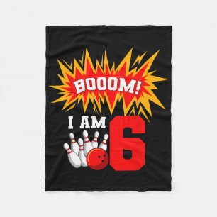 Booom! I Am 6 Bowling Birthday Party Bowler Bday 6 Fleece Blanket