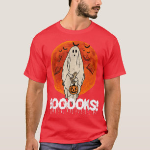 Booook Cute Ghost holding book Halloween Teacher T T-Shirt