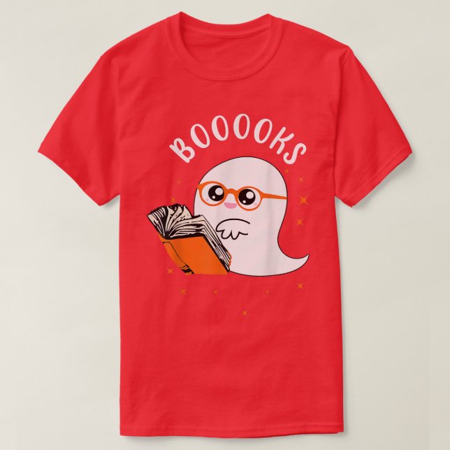 Booooks! Cute Ghost Reading Library Books Hallowee T-Shirt (Design Front)