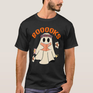 Booooks Cute Ghost Reading Library Books Halloween T-Shirt