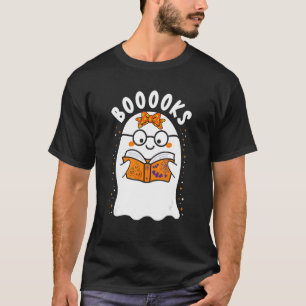 Booooks Cute Ghost Reading Library Books Halloween T-Shirt