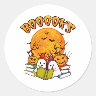 Booooks Funny Halloween Book Lover Men Women Kids Classic Round Sticker