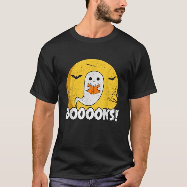 Booooks Funny Halloween Reading Cute Ghost Library T-Shirt (Front)