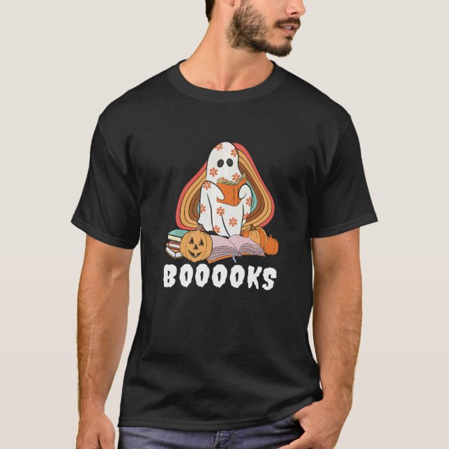Booooks Ghost Boo Read Books Library Teacher Hallo T-Shirt (Front)