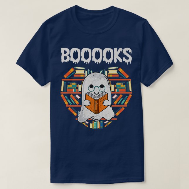 Booooks Ghost Funny Halloween Boo Ghost Reading Bo T-Shirt (Design Front)