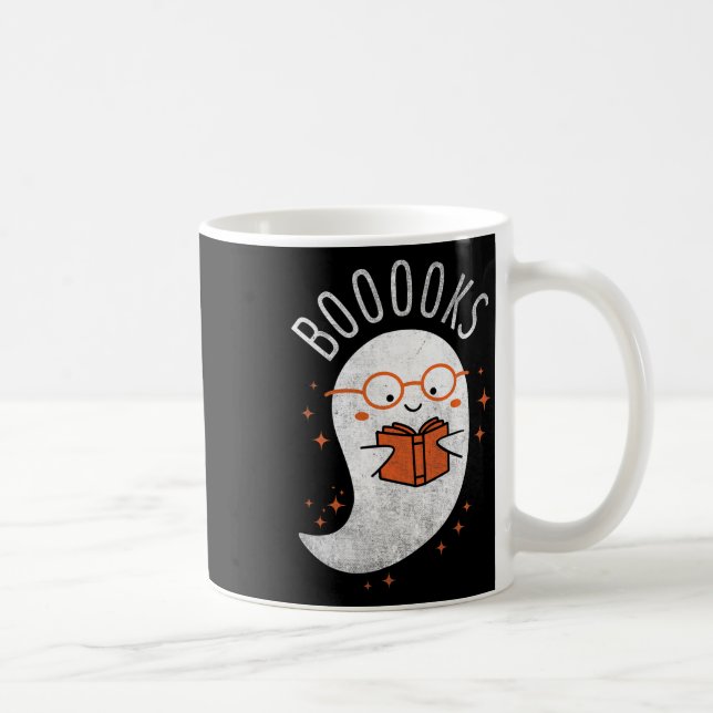 Booooks Ghost Funny Halloween Teacher Book Library Coffee Mug (Right)
