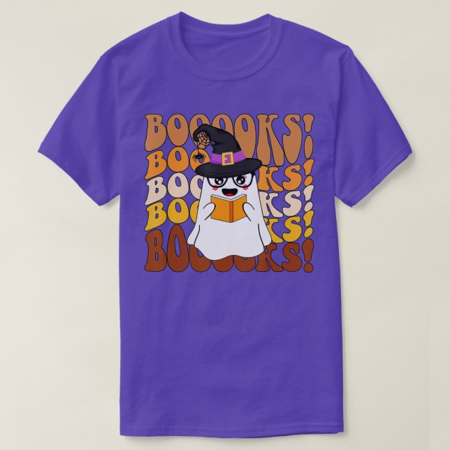 Booooks Ghost Funny Halloween Teacher Book Library T-Shirt (Design Front)